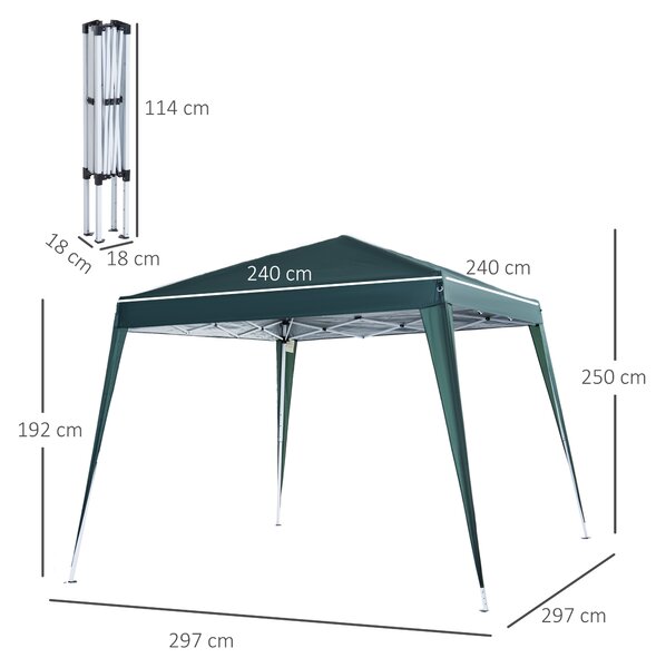 Outsunny Gazebo Pieghevole da Giardino 3x3m Struttura in Acciaio, Corde Antivento e Sacca di Trasporto, Verde