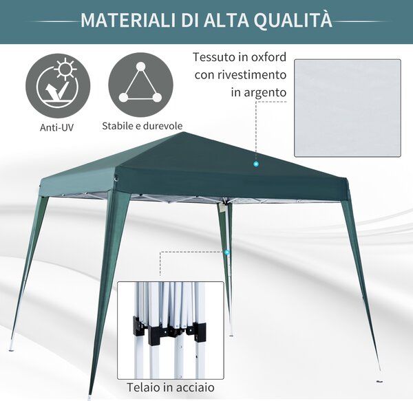Outsunny Gazebo Pieghevole da Giardino 3x3m Struttura in Acciaio, Corde Antivento e Sacca di Trasporto, Verde