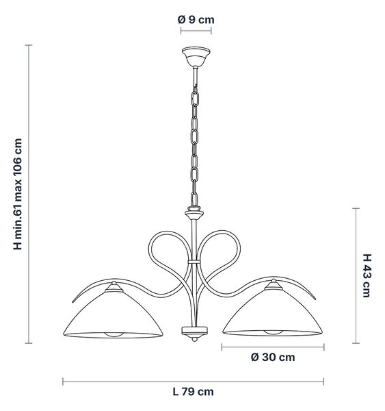 Lampadario Rustico Miranda 2 Luci Marrone e Bianco LuceArt Classic