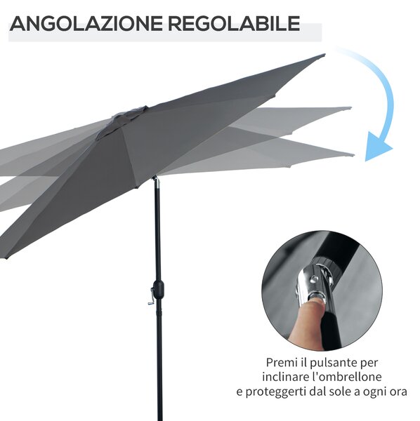 Outsunny Ombrellone da Giardino Φ300cm Grigio Scuro, Inclinabile con Manovella, in Metallo e Poliestere, Elegante|Aosom