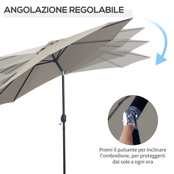 Outsunny Ombrellone da Giardino Φ2.95m Inclinabile con Manovella e Palo Centrale in Metallo Rimuovibile, Grigio Chiaro | Aosom