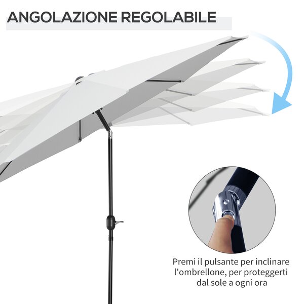 Outsunny Ombrellone da Giardino Φ300cm Inclinabile con Manovella in Metallo e Poliestere Bianco|Aosom