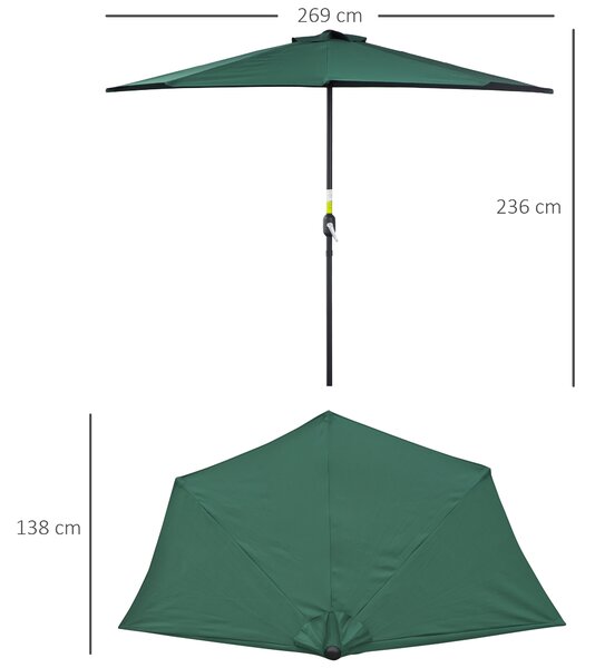 Outsunny Ombrellone da Parete per Esterni in Poliestere Impermeabile Anti UV 269x138x236cm Verde|Aosom