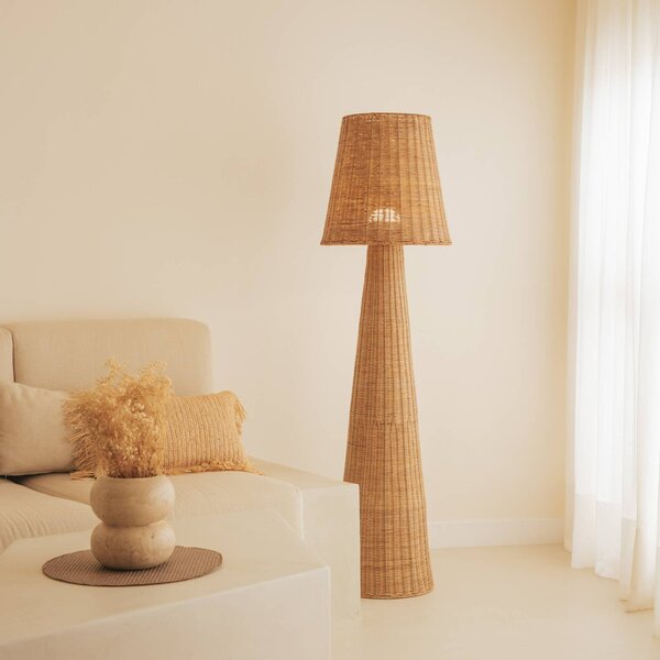 Newgarden Lampada LED da pavimento ricaricabile Lola, color legno, rattan, IP54 dimmerabile, Legno chiaro, Legno, Scandinavo