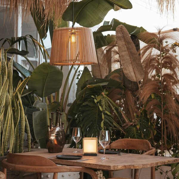 Newgarden Lampada a sospensione Okinawa, color legno, bambù, IP44 dimmerabile, Legno chiaro, Legno, Scandinavo