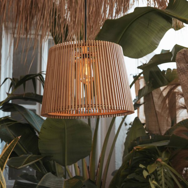 Newgarden Lampada a sospensione Okinawa, color legno, bambù, IP44 dimmerabile, Legno chiaro, Legno, Scandinavo