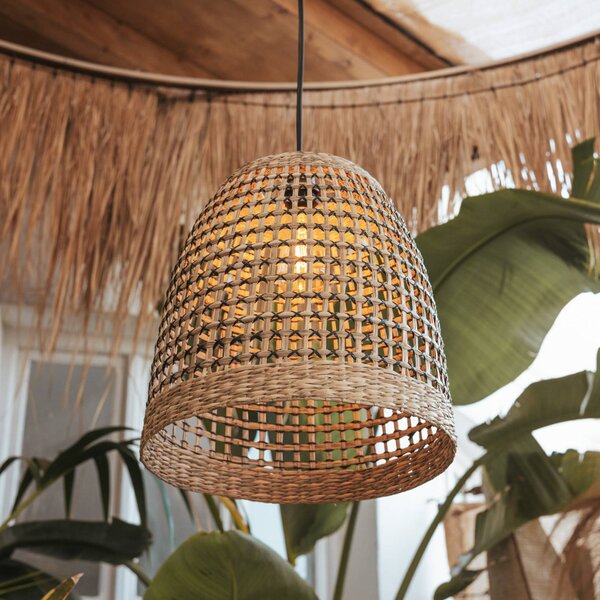 Newgarden Lampada a sospensione Positano, naturale, alghe marine, Ø33cm, IP44 dimmerabile, Legno chiaro, Legno, Scandinavo