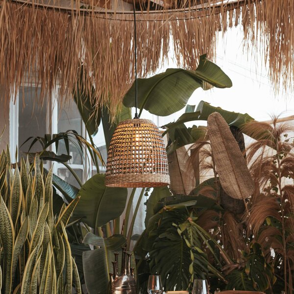 Newgarden Lampada a sospensione Positano, naturale, alghe marine, Ø33cm, IP44 dimmerabile, Legno chiaro, Legno, Scandinavo