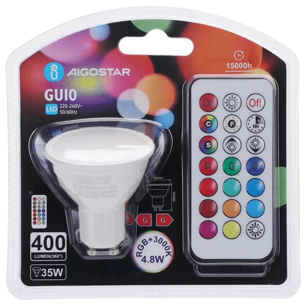 Aigostar - LED RGBW Lampadina dimmerabile GU10/4,8W/230V 3000K + telecomando