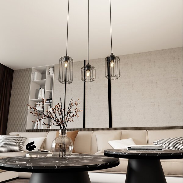 Sospensione Minimal Industrial Donar 3 Luci Lineari Nera