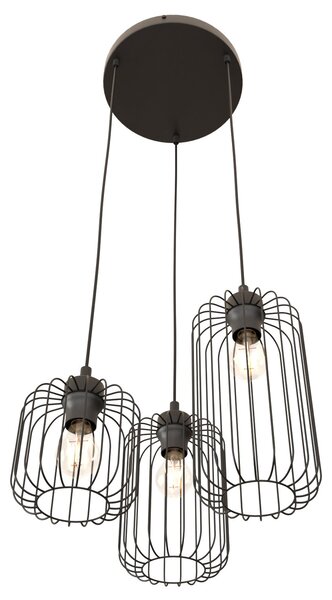 Sospensione Minimal Industrial Donar 3 Luci Tonda Nera