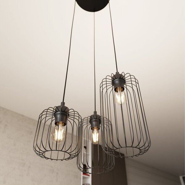 Sospensione Minimal Industrial Donar 3 Luci Tonda Nera