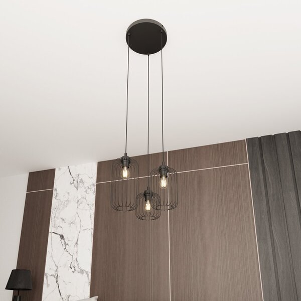 Sospensione Minimal Industrial Donar 3 Luci Tonda Nera