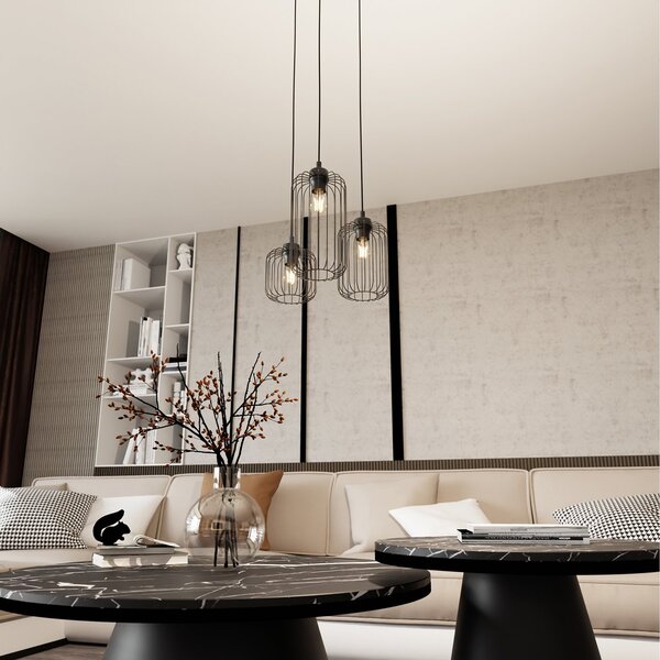 Sospensione Minimal Industrial Donar 3 Luci Tonda Nera