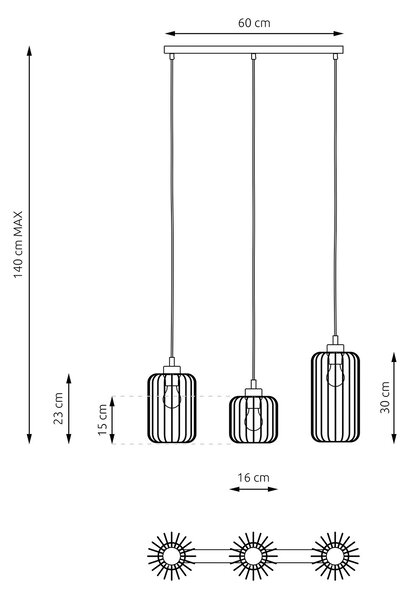 Sospensione Minimal Industrial Donar 3 Luci Lineari Nera