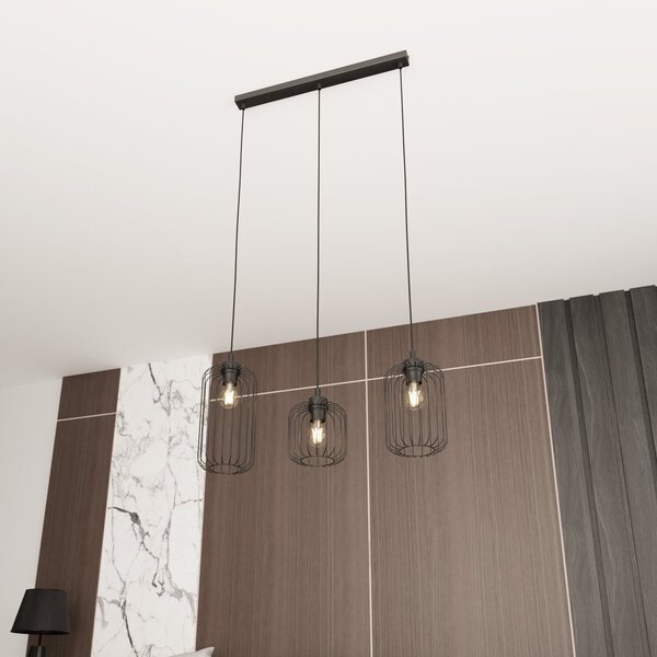 Sospensione Minimal Industrial Donar 3 Luci Lineari Nera