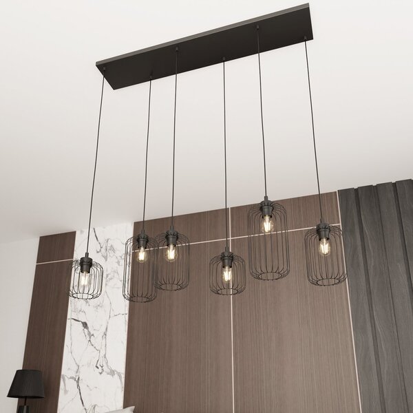 Sospensione Minimal Industrial Donar 6 Luci Lineari Nera