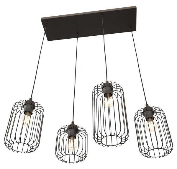 Sospensione Minimal Industrial Donar 4 Luci Lineari Nera