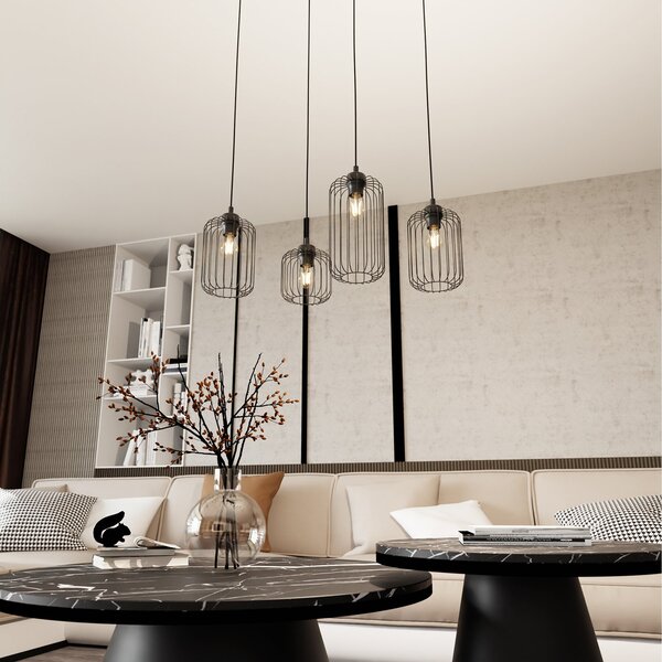 Sospensione Minimal Industrial Donar 4 Luci Lineari Nera