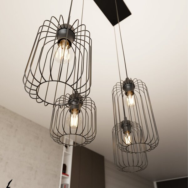 Sospensione Minimal Industrial Donar 4 Luci Lineari Nera