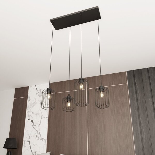 Sospensione Minimal Industrial Donar 4 Luci Lineari Nera