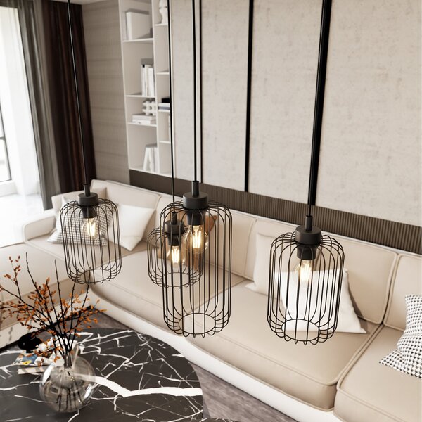 Sospensione Minimal Industrial Donar 4 Luci Lineari Nera