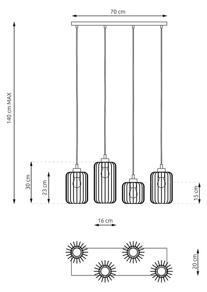Sospensione Minimal Industrial Donar 4 Luci Lineari Nera