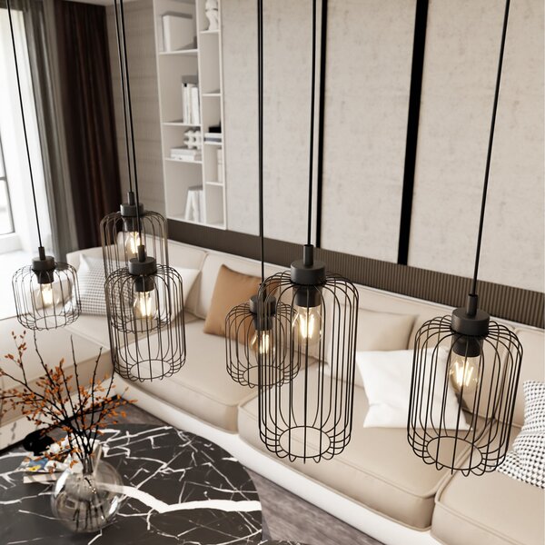 Sospensione Minimal Industrial Donar 6 Luci Lineari Nera