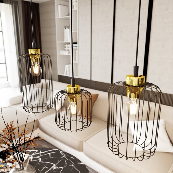 Sospensione Minimal Industrial Donar 3 Luci Lineari Nera E Oro