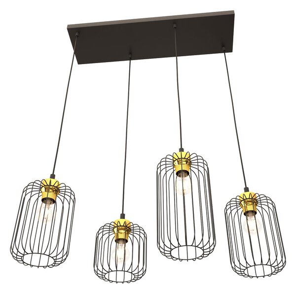 Sospensione Minimal Industrial Donar 4 Luci Lineari Nera E Oro