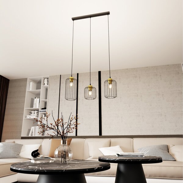 Sospensione Minimal Industrial Donar 3 Luci Lineari Nera E Oro