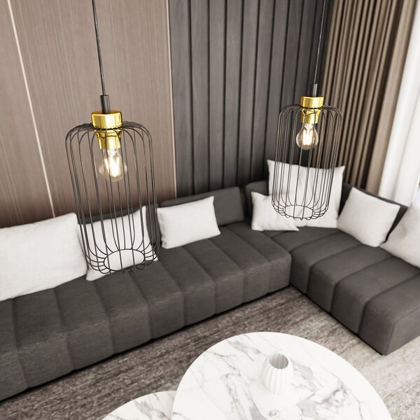 Sospensione Minimal Industrial Donar 1 Luce Nera E Oro