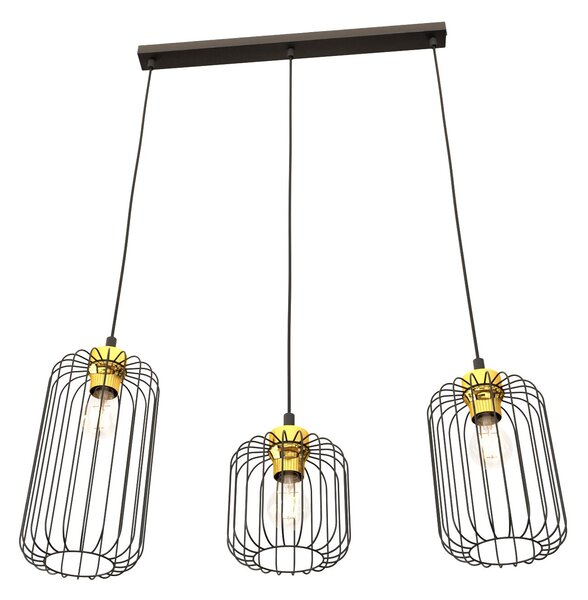 Sospensione Minimal Industrial Donar 3 Luci Lineari Nera E Oro