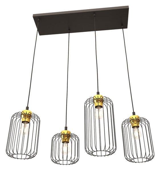 Sospensione Minimal Industrial Donar 4 Luci Lineari Nera E Oro