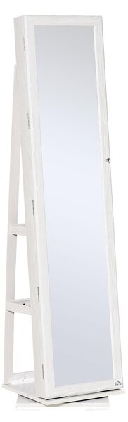 Specchio Da Terra Girevole Armadio Portagioie 38x38x160 Cm In Mdf Bianco