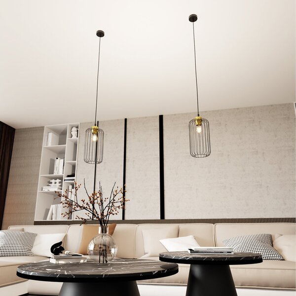 Sospensione Minimal Industrial Donar 1 Luce Nera E Oro