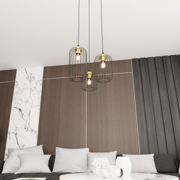 Sospensione Minimal Industrial Donar 3 Luci Tonda Nera E Oro