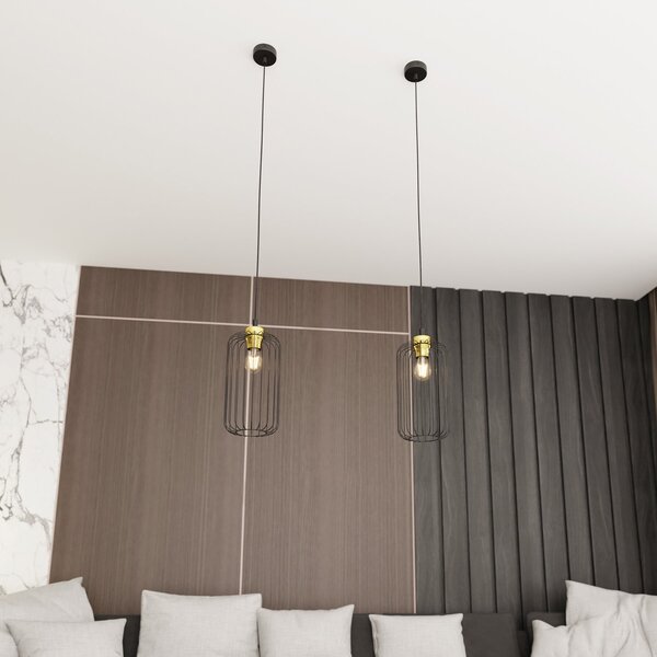 Sospensione Minimal Industrial Donar 1 Luce Nera E Oro