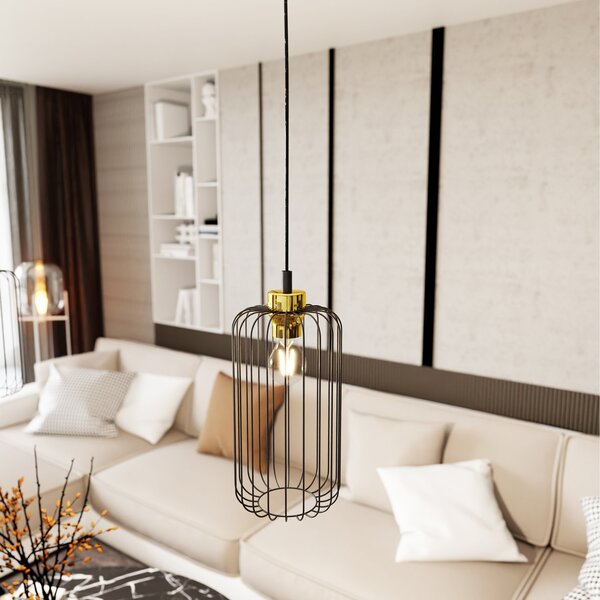 Sospensione Minimal Industrial Donar 1 Luce Nera E Oro