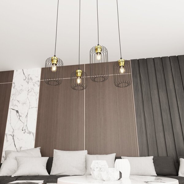 Sospensione Minimal Industrial Donar 4 Luci Lineari Nera E Oro