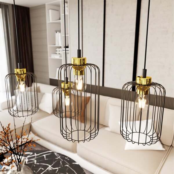 Sospensione Minimal Industrial Donar 4 Luci Lineari Nera E Oro