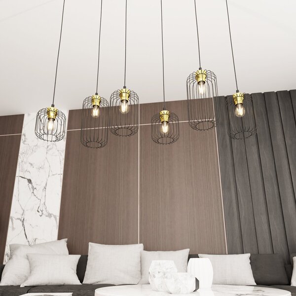 Sospensione Minimal Industrial Donar 6 Luci Lineari Nera E Oro