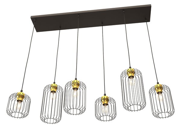 Sospensione Minimal Industrial Donar 6 Luci Lineari Nera E Oro