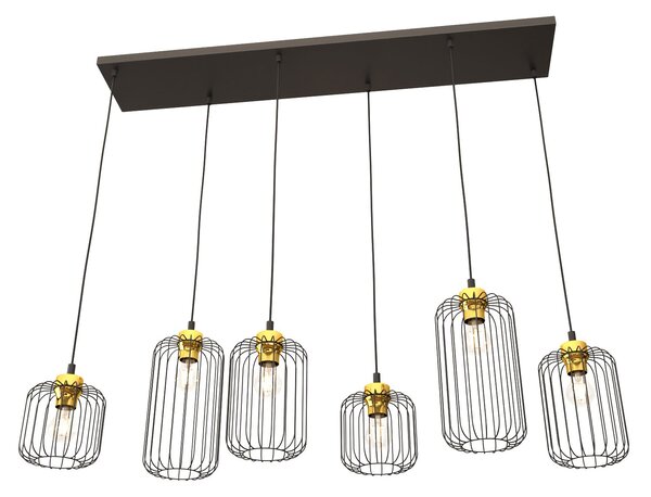 Sospensione Minimal Industrial Donar 6 Luci Lineari Nera E Oro