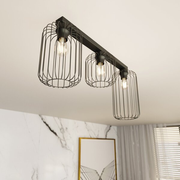 Plafoniera Minimal Industrial Njoror 3 Luci Lineari Nera