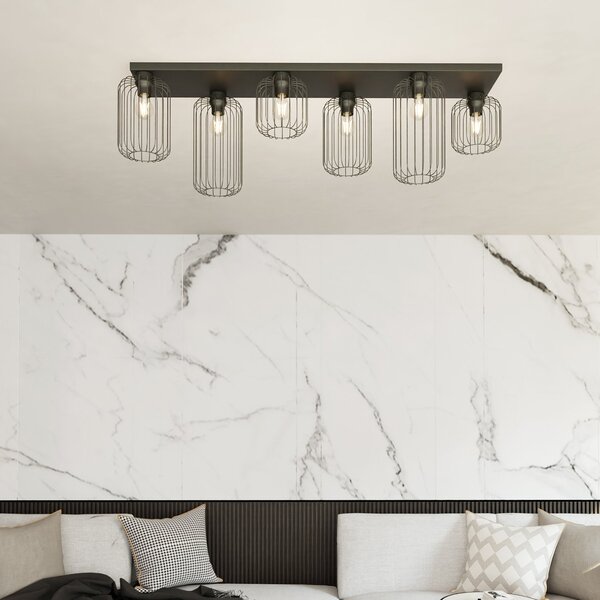 Plafoniera Minimal Industrial Njoror 6 Luci Lineari Nera