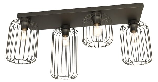 Plafoniera Minimal Industrial Njoror 4 Luci Lineari Nera