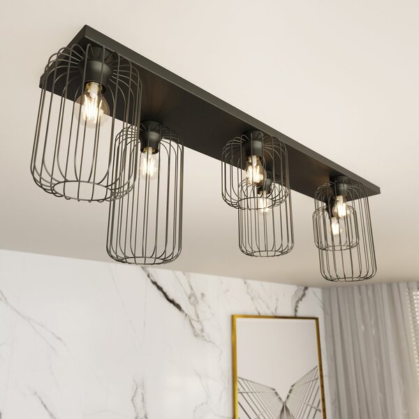 Plafoniera Minimal Industrial Njoror 6 Luci Lineari Nera
