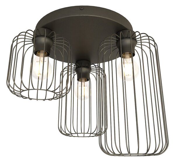 Plafoniera Minimal Industrial Njoror 3 Luci Tonda Nera