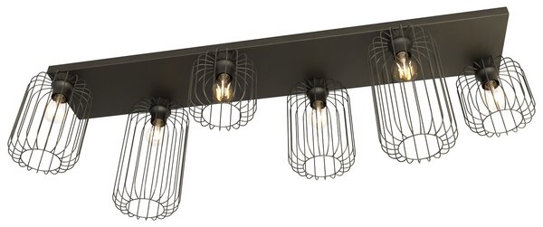 Plafoniera Minimal Industrial Njoror 6 Luci Lineari Nera